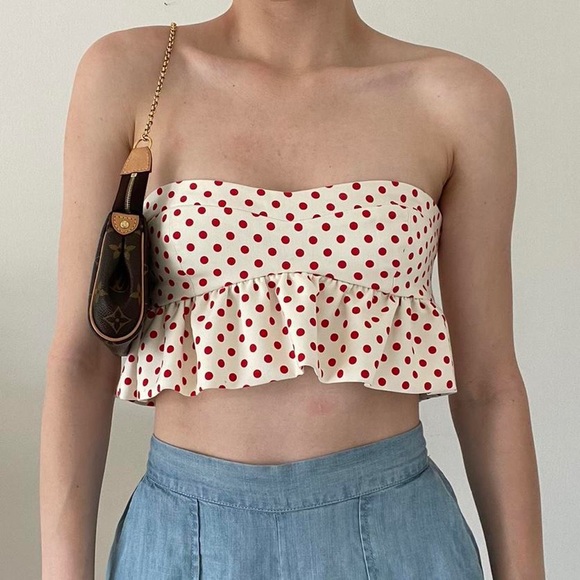 Zara | Tops | Zara Polka Dot Mini Crop Top With Red Polka Dots And Ruffle  Bottom | Poshmark